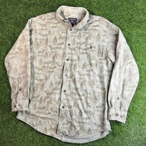 Woolrich green and tan  Deer all over print button up shirt Size M